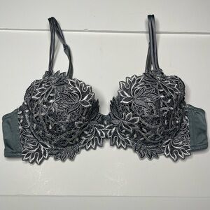 Lise Charmel 36B Embroidery Demi Bra Floral Underwire Satin Bow Uplift Vintage